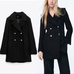 Zara textured coat with gold buttons, black